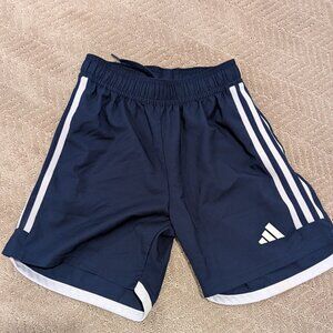 Adidas Tiro youth soccer shorts blue with white stripes (size M)